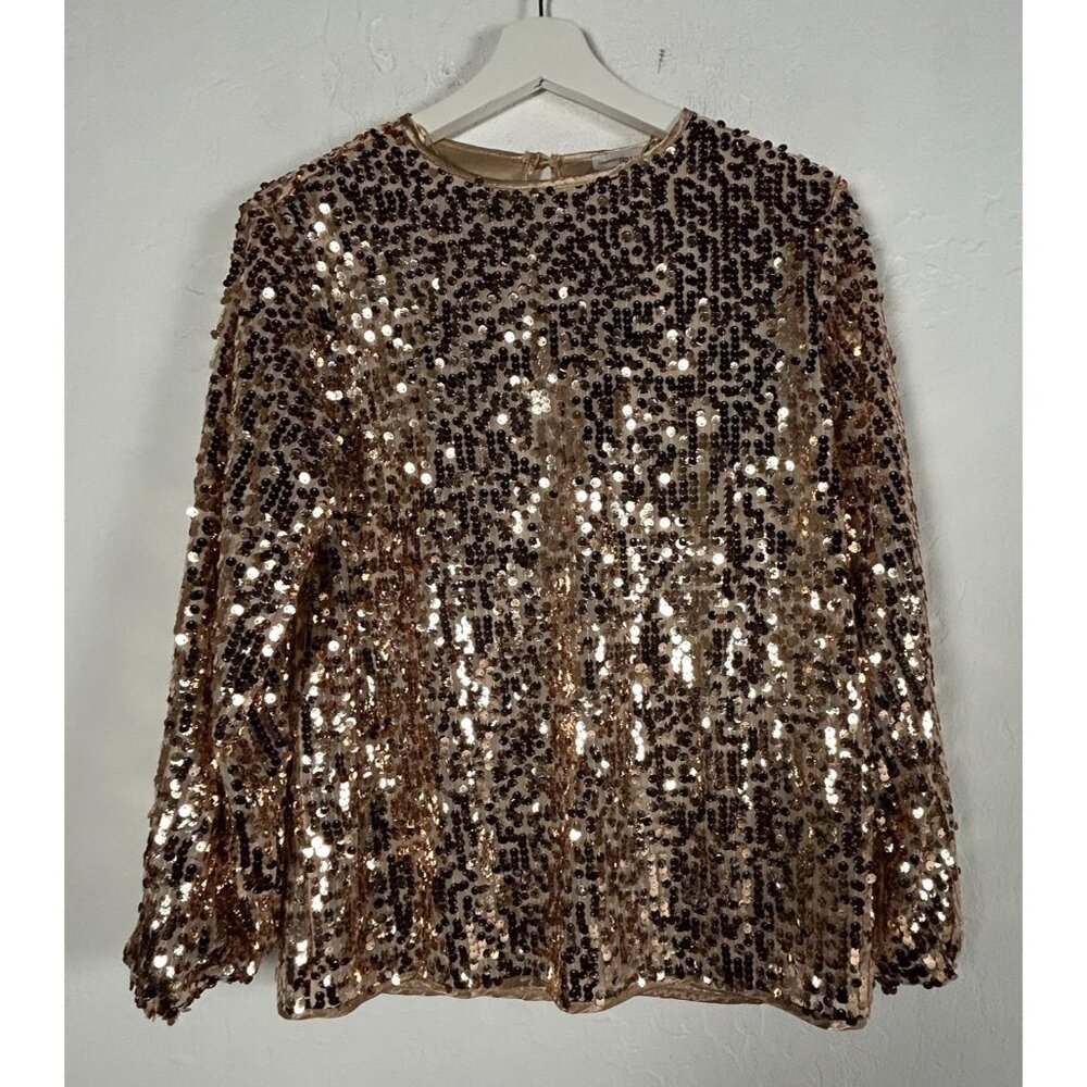 Yuni Los Angeles Women's Sequins Sparkly Blouse Long Sleeves Gold Size Small NWT